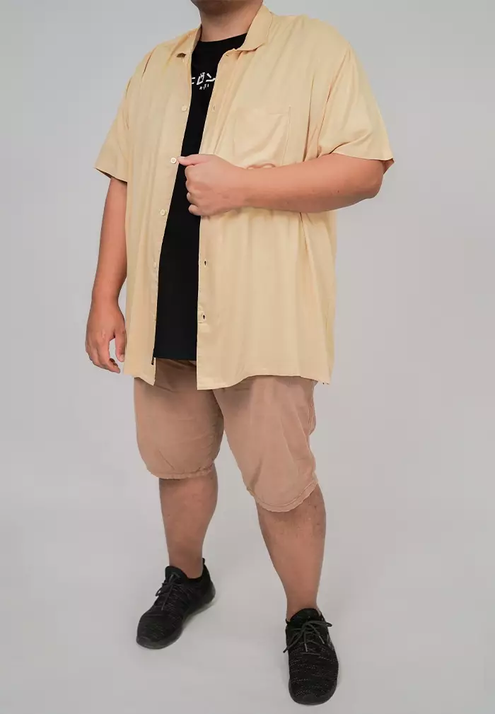 Ryusei Kemeja Pantai Rei Pocket Peach Yellow Plus Size