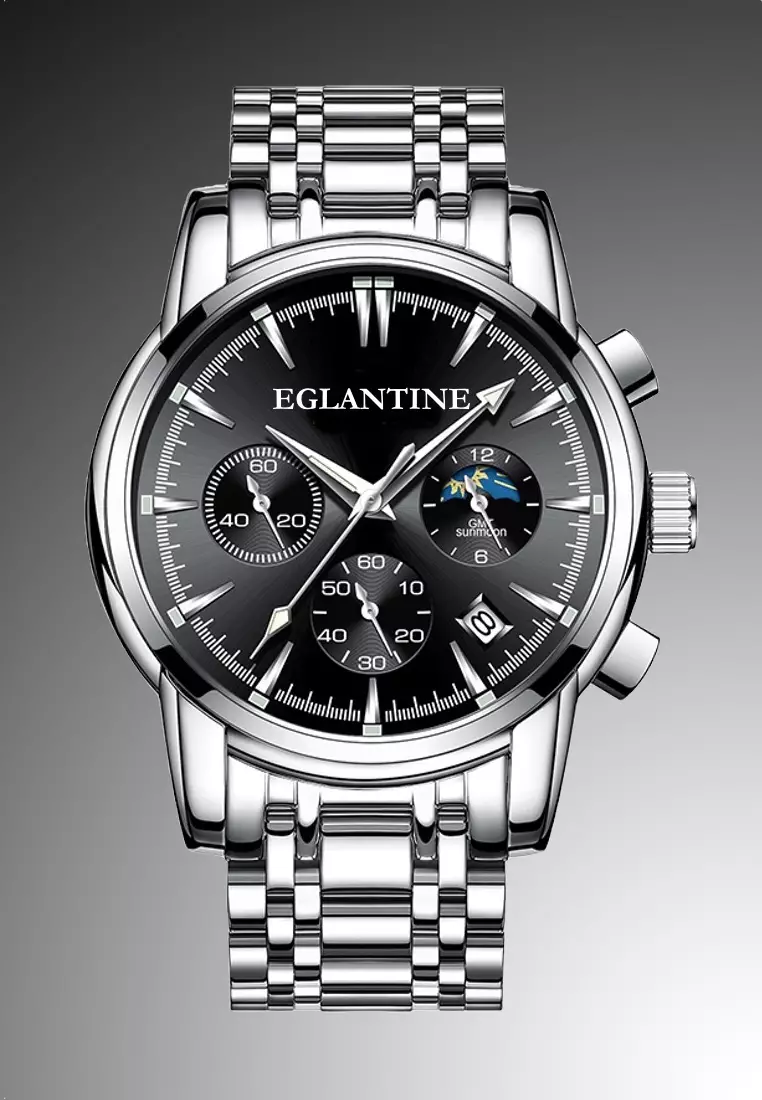 FREJUS Unisex Chronograph Quartz Watch, Black Dial, 40mm, Stainless Steel Bracelet