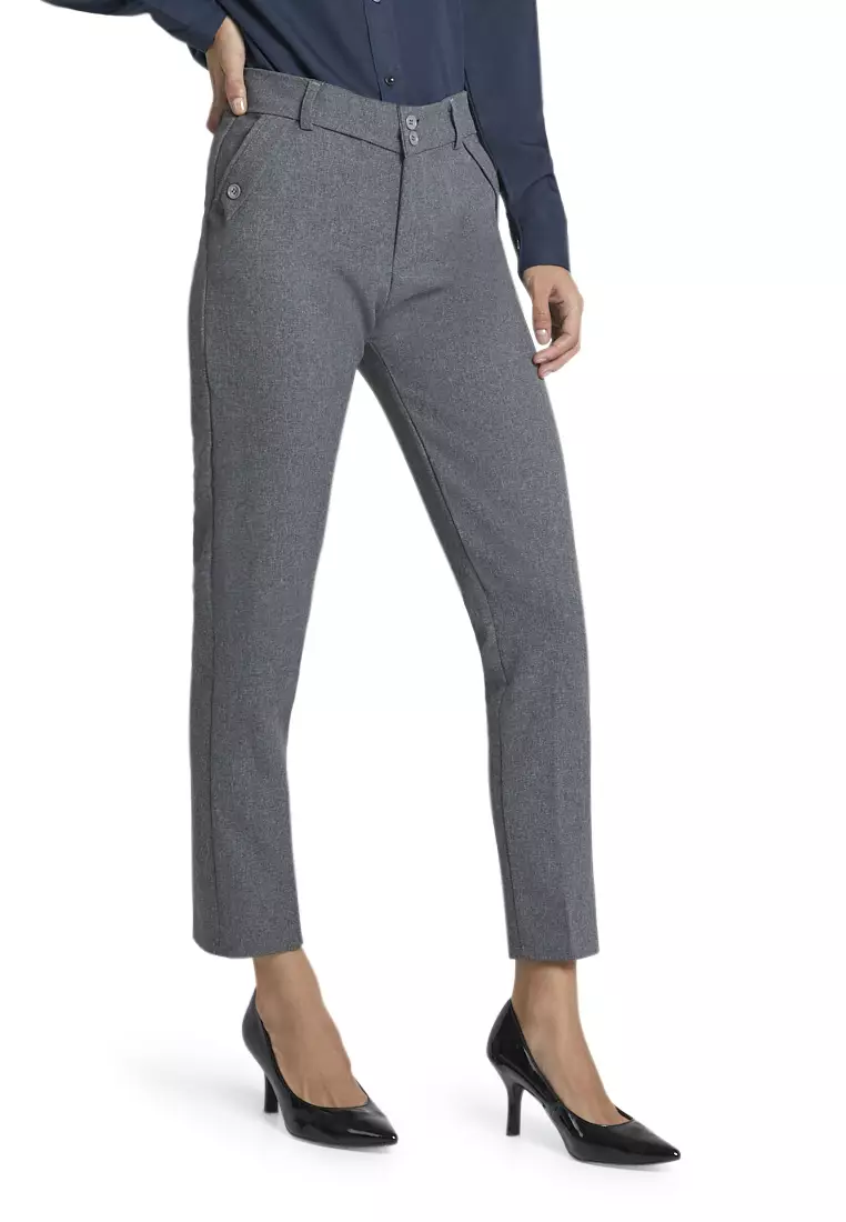 Fitzgerald Celana Kerja Motif Solid Trousers Bawahan Wanita Formal - Abu