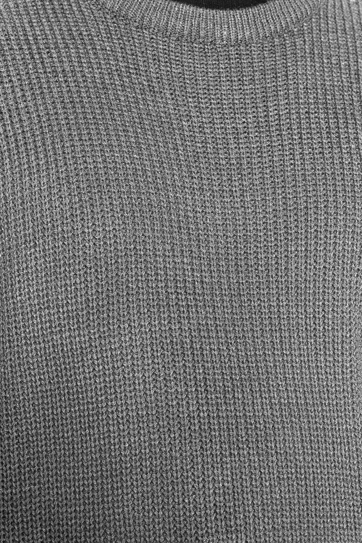 Men's Oversize Gray Knitwear Sweater - Crew Neck, Plus Size Tmnaw24An00001