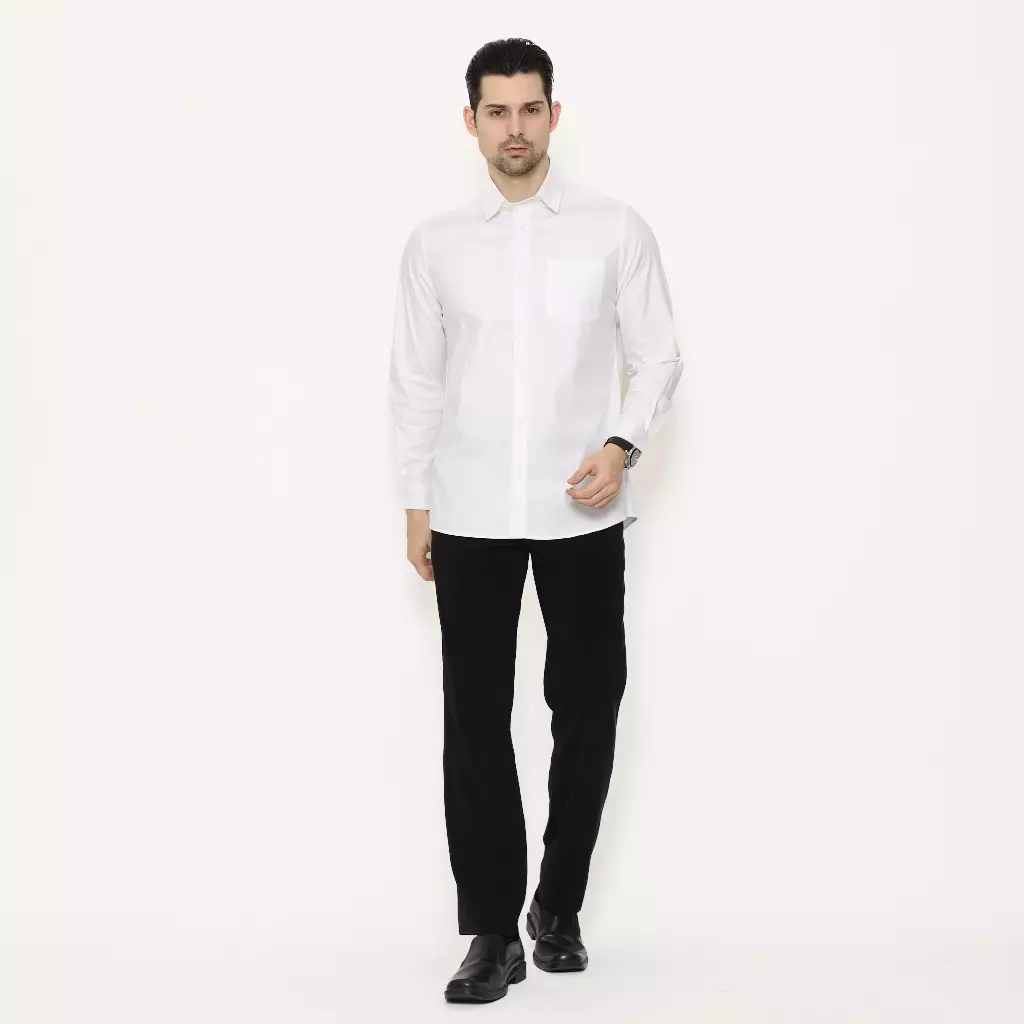 SCHOELLER HOLLISTER-MLNS Kemeja Formal Pria Putih Slim Fit Lengan Panjang 100% Cotton