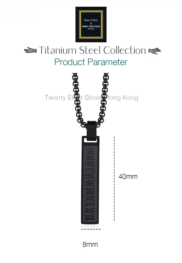 Titanium Steel Rectangular Bar Roman Numerals Pendant Necklace JW QX-1490