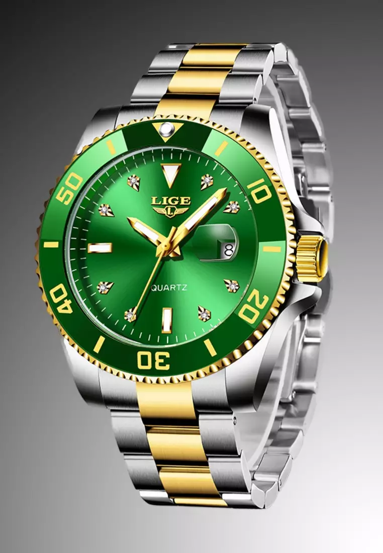 Unisex Classic Diver's Stainless Steel Quartz Watch, Stainless Steel Bracelet