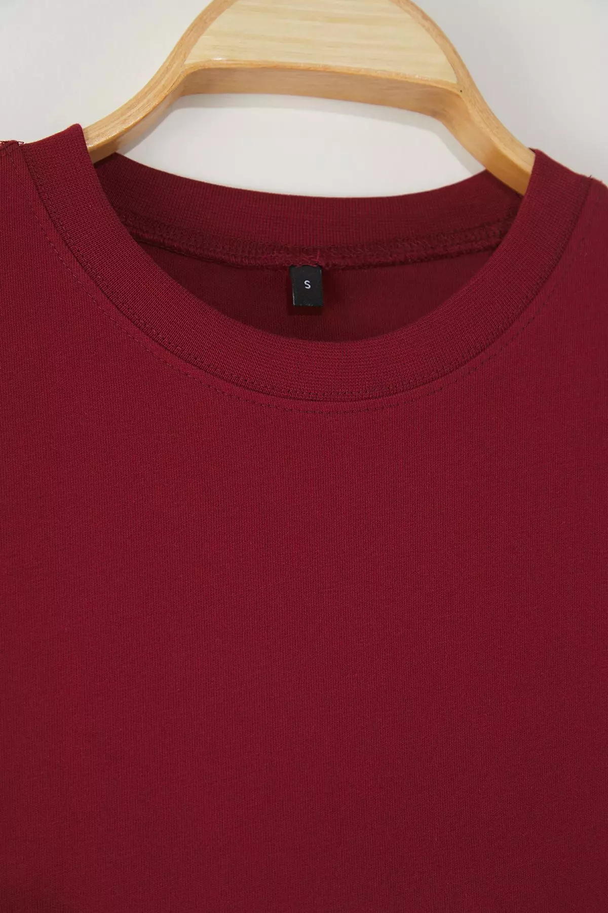 Claret Red 100% Cotton Premium Oversize/Wide Pattern Crew Neck Knitted T-Shirt TWOSS23TS00040