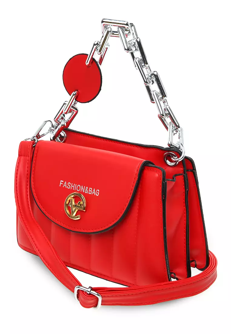 Slingbags Elegant Detail Kancing Snap Design Stylish - Merah