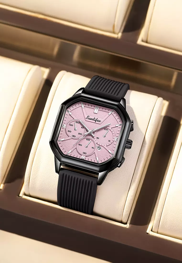 Jam Tangan Wanita Korea Elegan Tanggal Tali Silikon Kuarsa Jam Tangan Cewek Original B004 pink