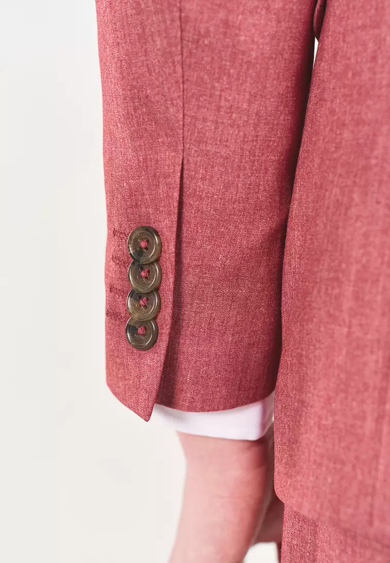 Slim Fit Red Textured Suit Jacket With Comfort Stretch