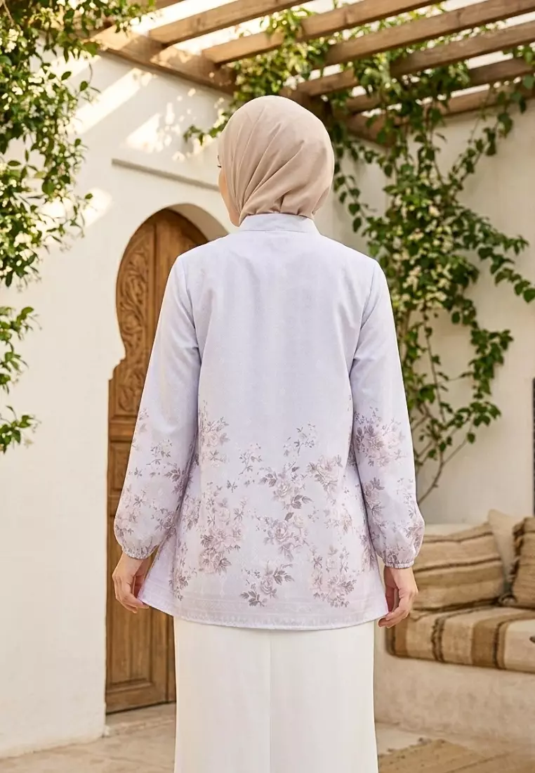 Floral Blouse Sifon With V neck In Soft Blue By Brilliant Girl Warna BIRU