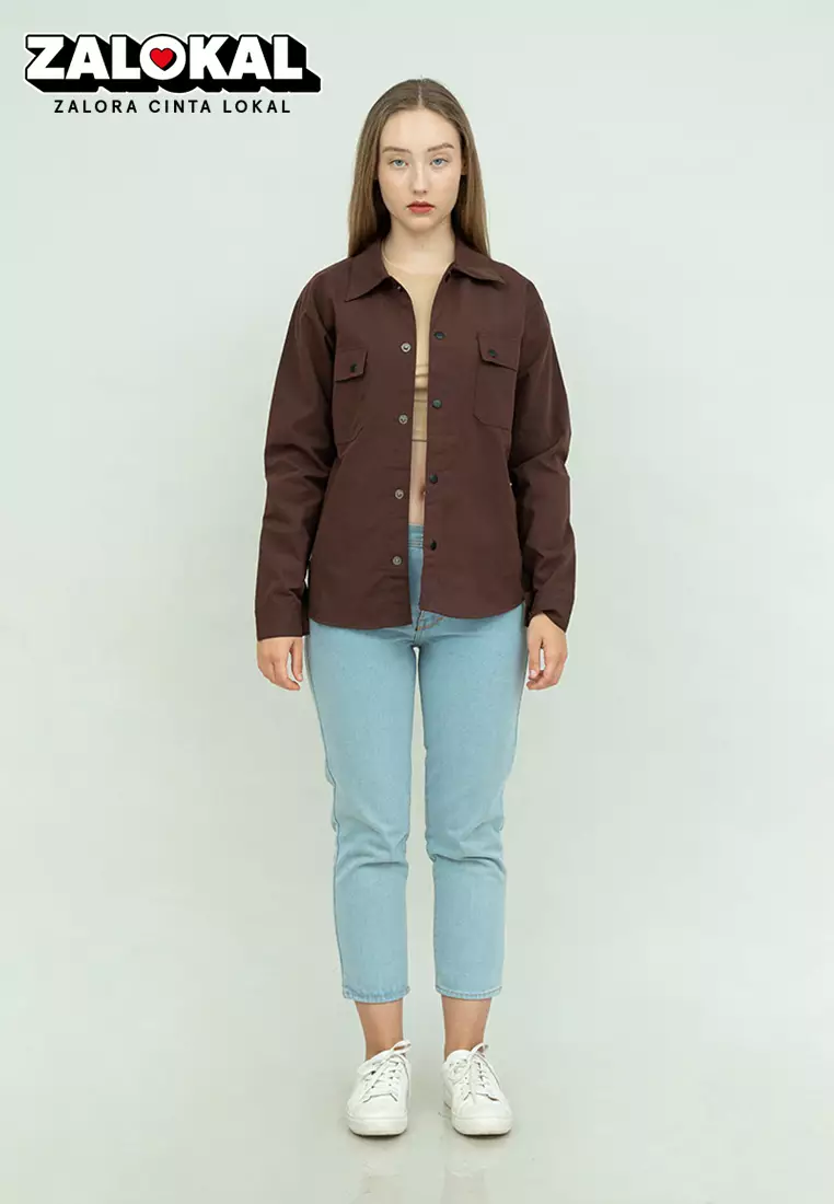 Jaket parka outer jaket wanita semi parka warna coklat unisex