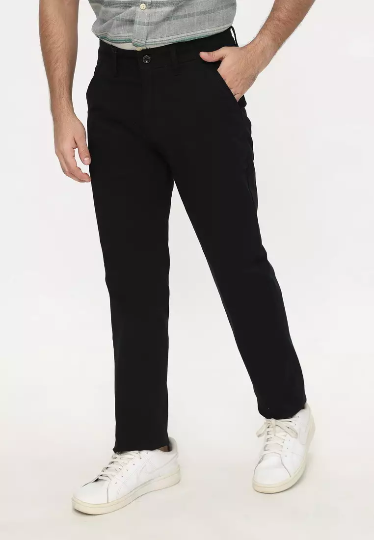 POLICE Celana Chino Panjang Black Cotton Premium Stretch Regular Fit Pria