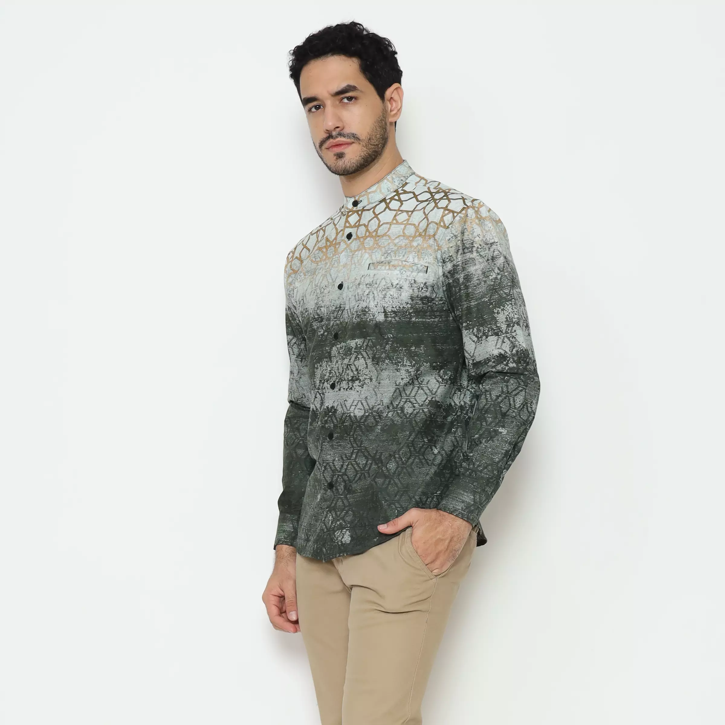 AMK Kemeja Koko Printing Pria Lengan Panjang KK Dilnawas L/s Olive
