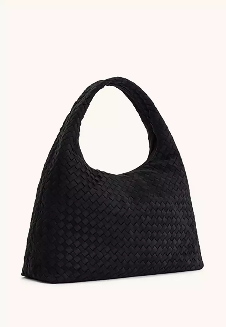 Iaura Faux Suede Woven Shoulder Bag - Black