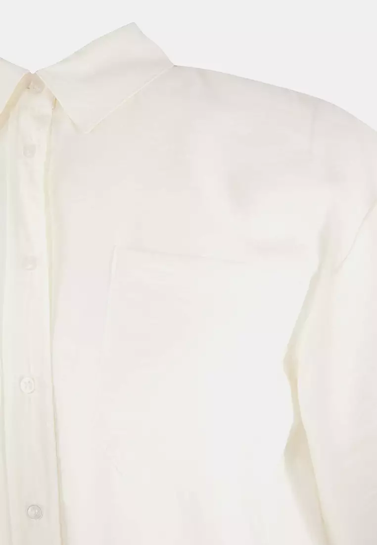 More Sustainable Ecru Modal Soft Tuşe Woven Plus Size Shirt Tbbss25Ax00004