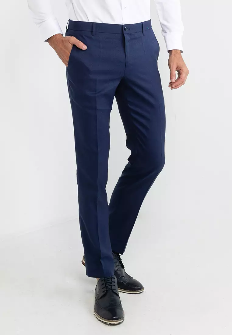 Buy Solid Full Length Formal Trousers with Button Closure and Pockets