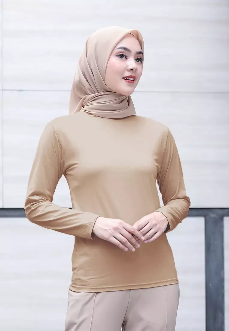 Cotton Bee - Manset Lengan Panjang Aneisha Inner Rayon - Almond Choco - XL 