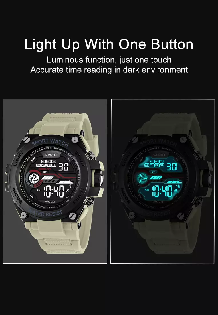 Jam Tangan Pria Analog&Digital Original Tali Silikon Anti Air Jam Tangan Cowok khakiblack