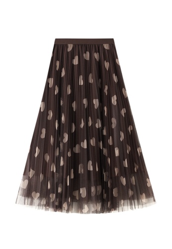 Kings Collection brown Korean Style Heart Pattern Pleated Skirt KCCLSP2141 BC679AACDB615CGS_1