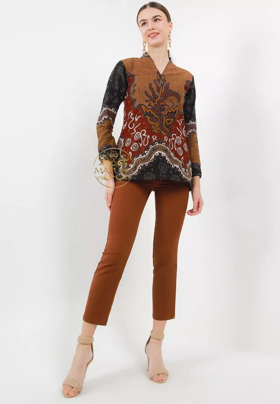 Blouse Batik Hanindya Maron Premium Slimfit Modern