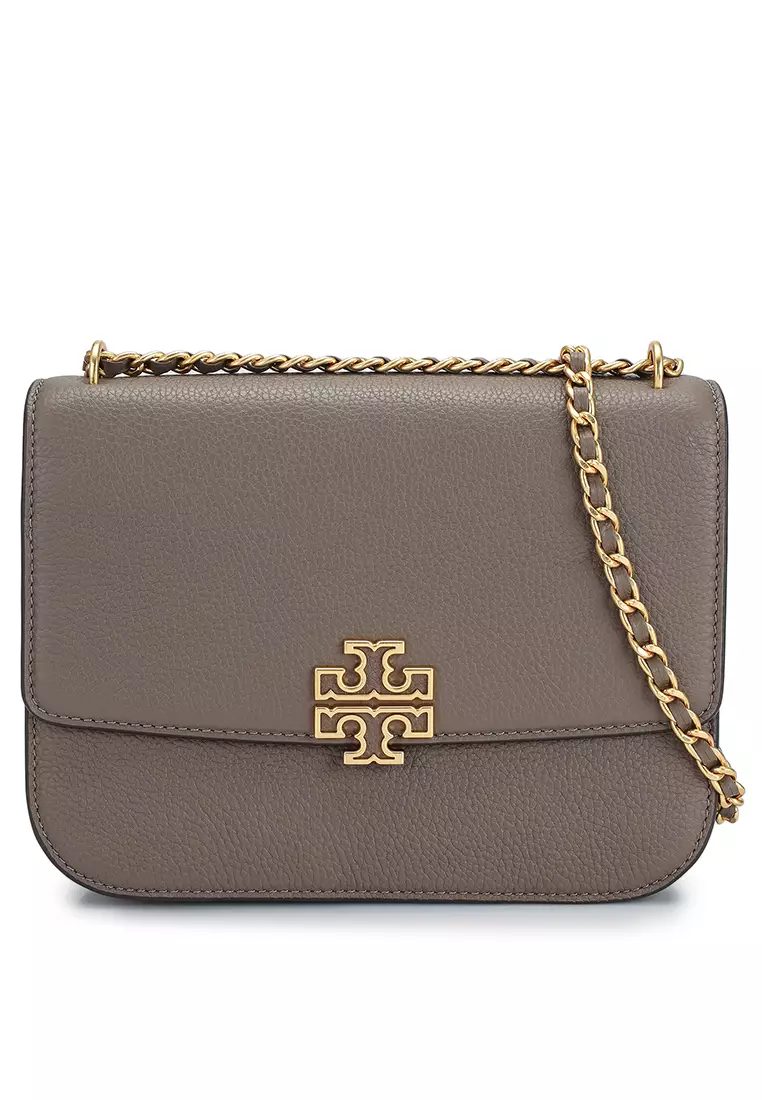 Tory Burch Britten Adjustable Leather Shoulder Bag in Black