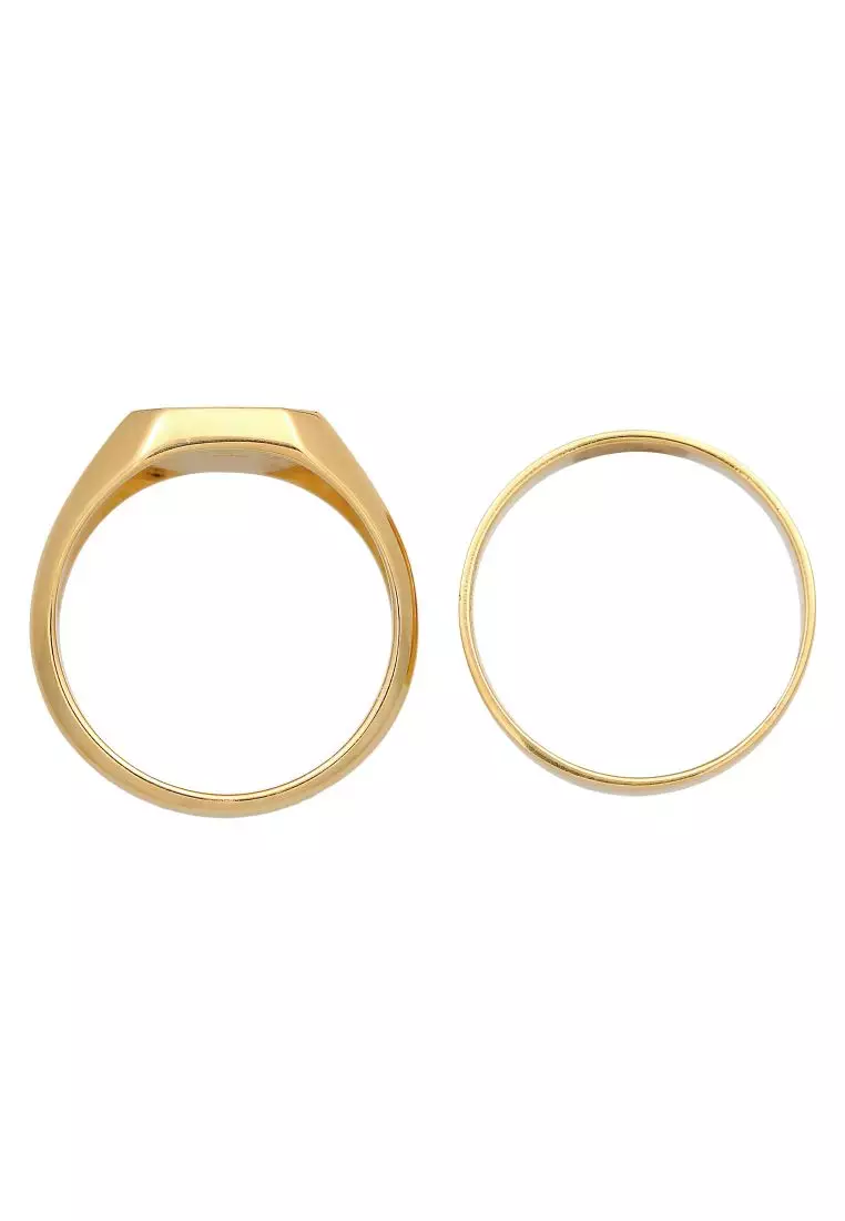 EXCLUSIVE Cincin Perhiasan Perak 925 Pria Signet Band Square Set Of 2 Enamel Gold Plated