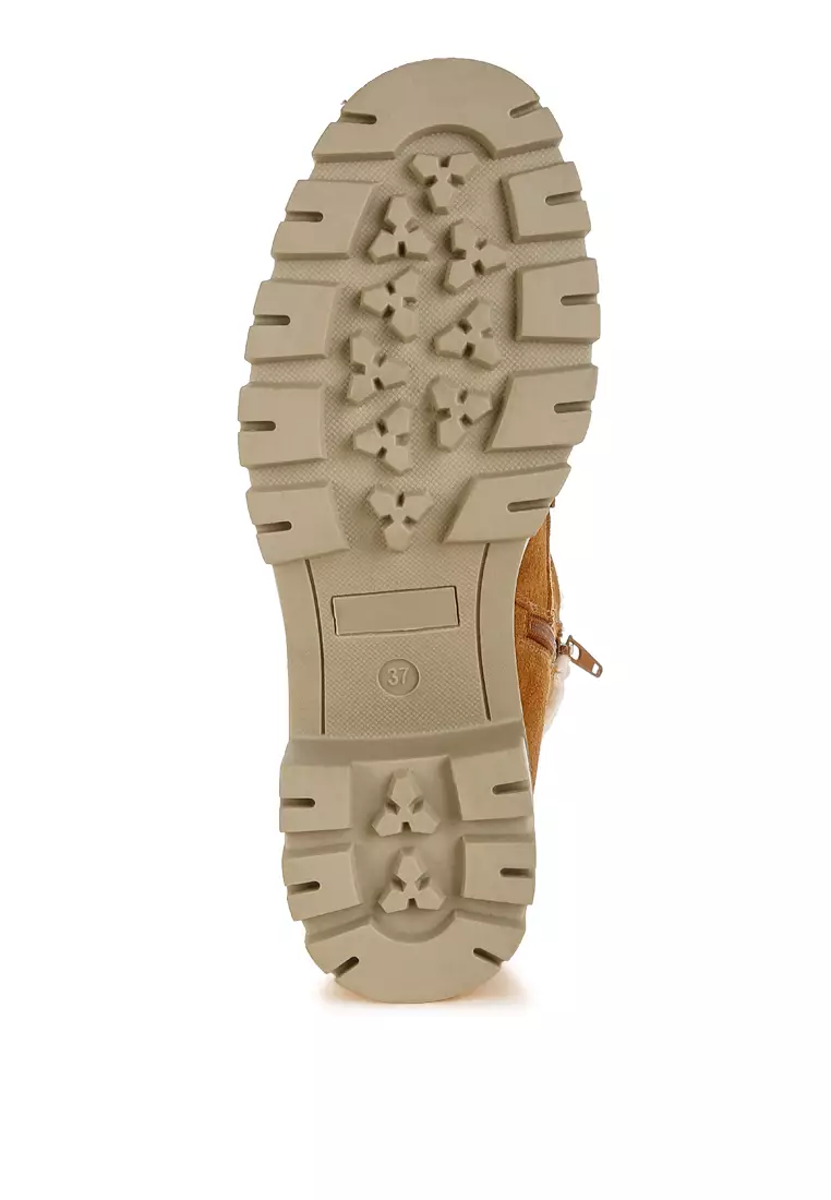 Fur Collar Chunky Ankle Boots in Tan