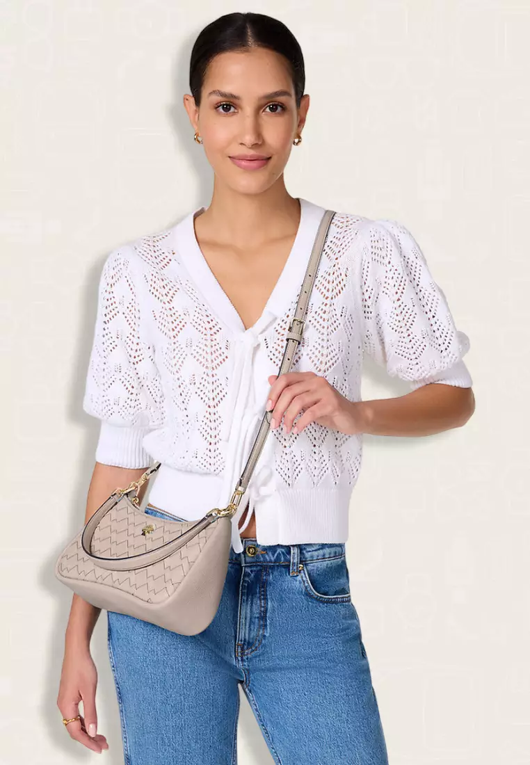 Kate Spade Kayla Woven Leather Convertible Shoulder Bag Cozy Grey