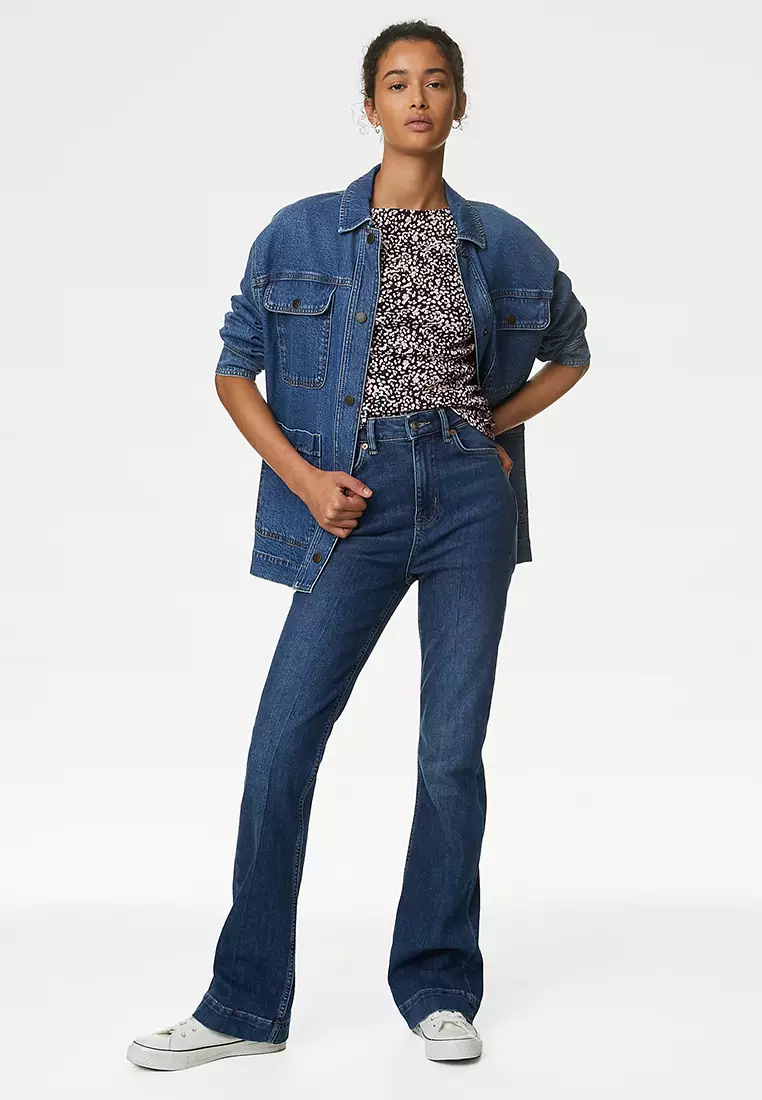 Pure Cotton Printed Slim Fit Slash Neck Top