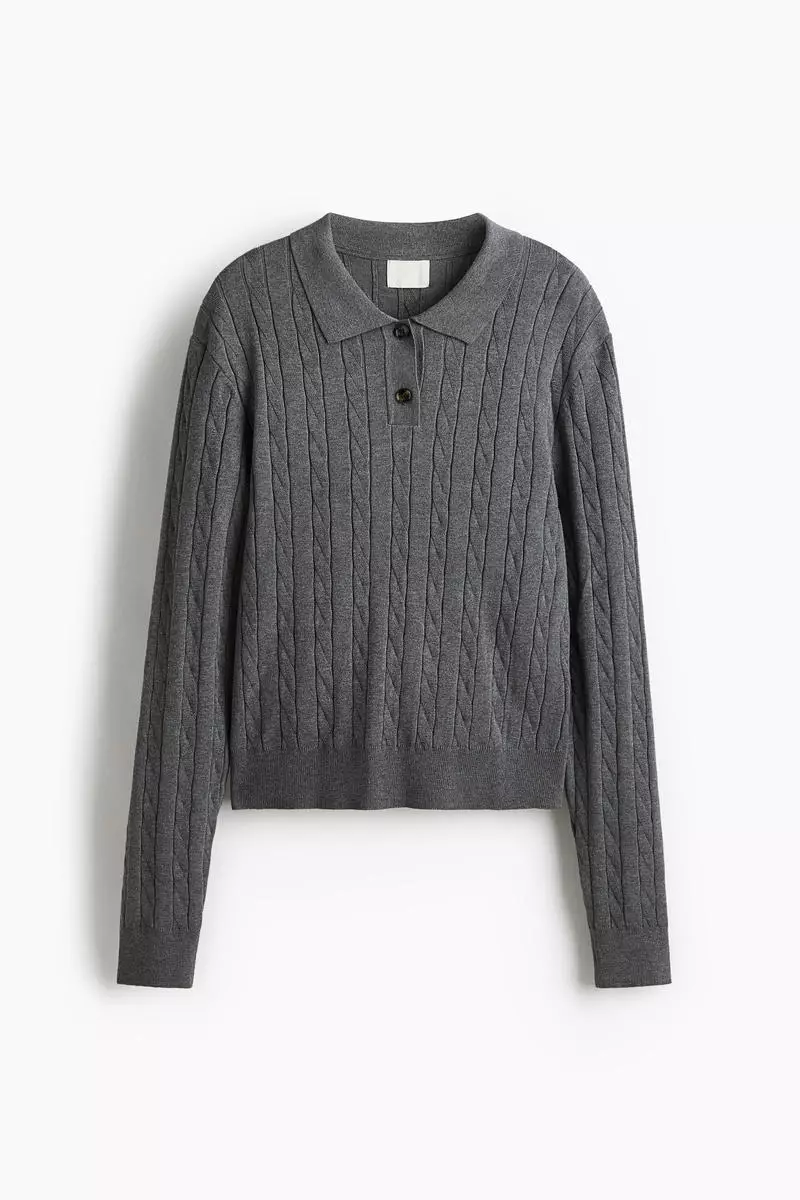 Cable-knit polo shirt