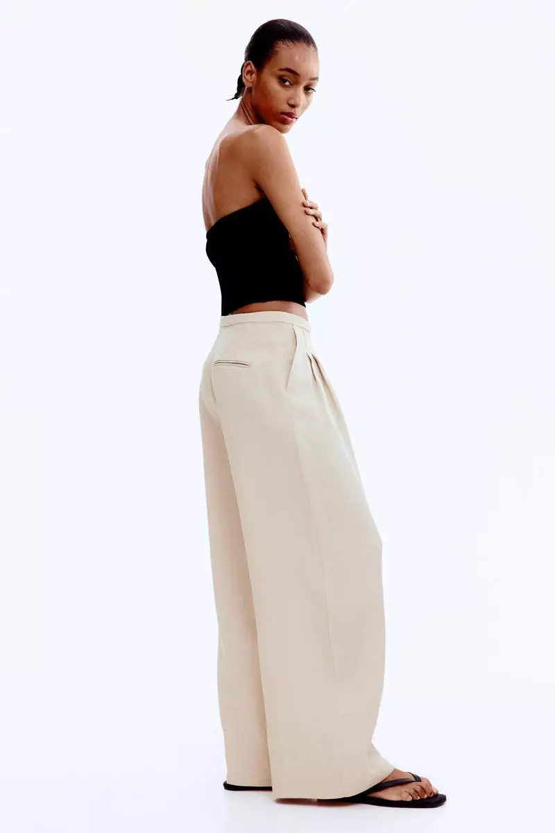 Wide linen-blend trousers