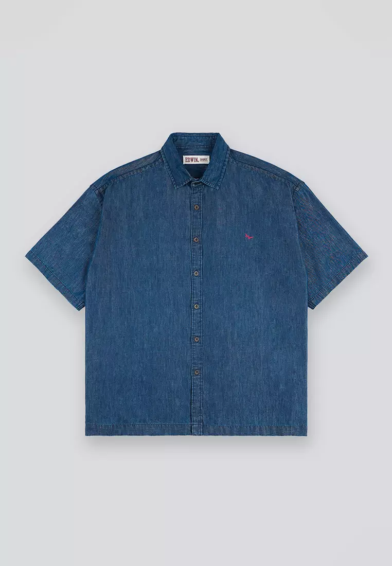 JOYRIDE - Light Blue Kemeja Denim Casual Pria Lengan Pendek SS - Top Man Shirt