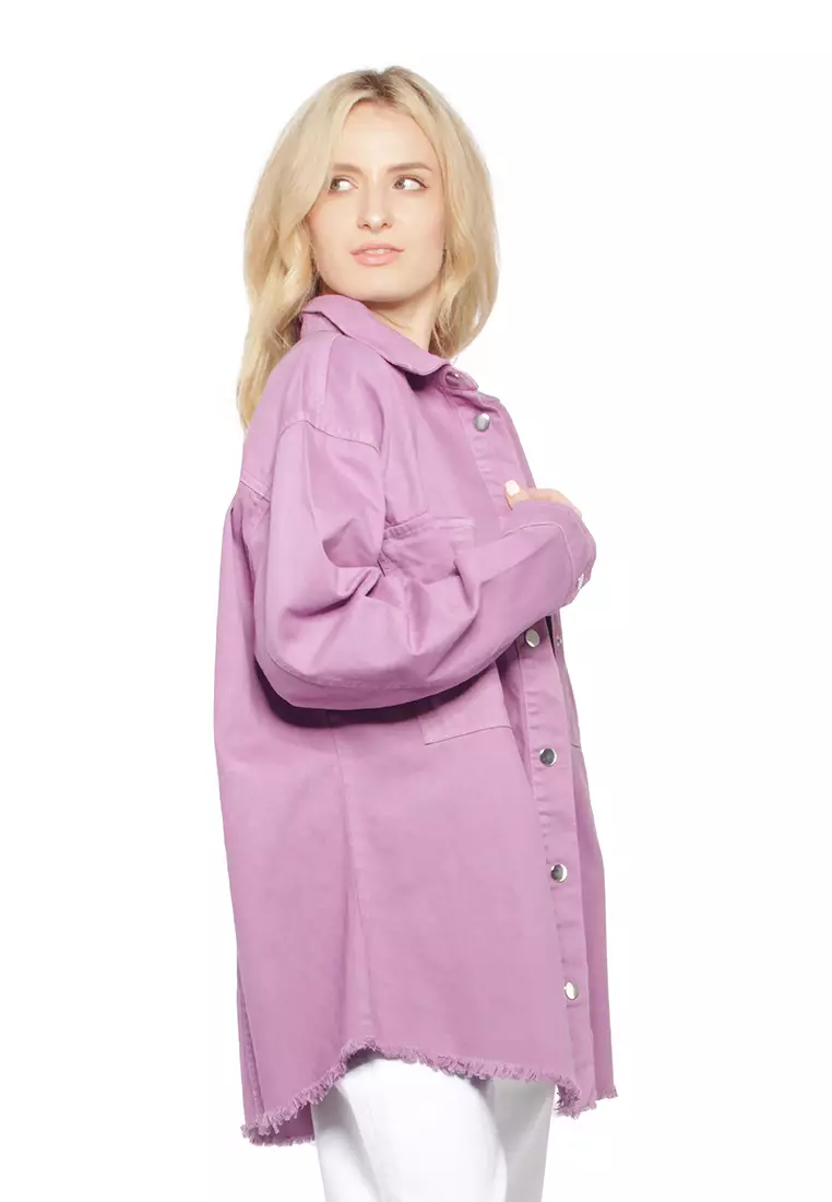 Shacket lengan panjang kebesaran lilac