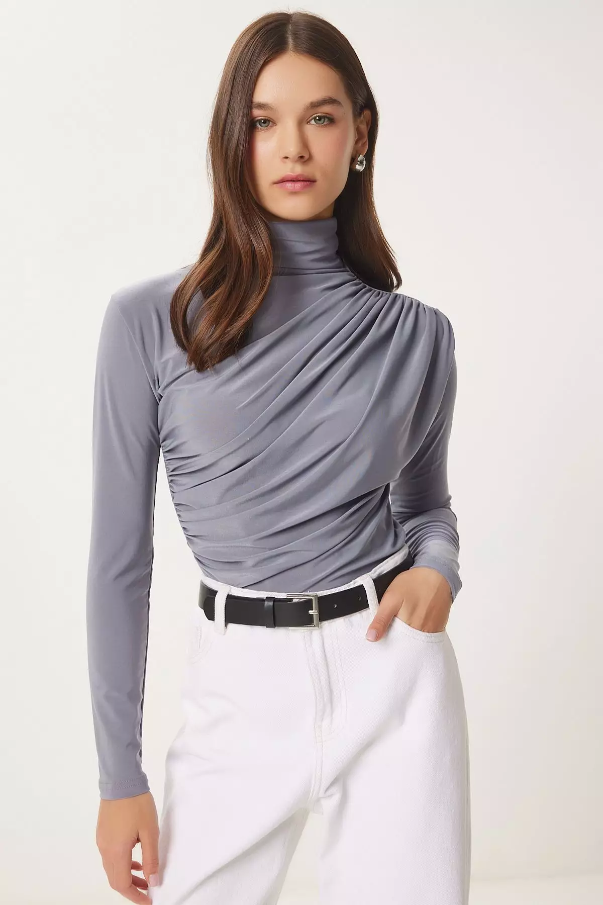Gather Detailed High Collar Sandy Blouse