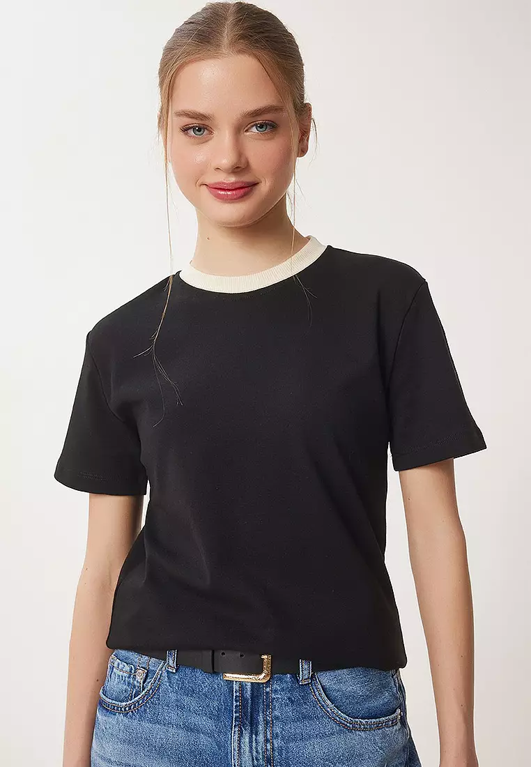 Contrast Color Cotton Knit T-Shirt