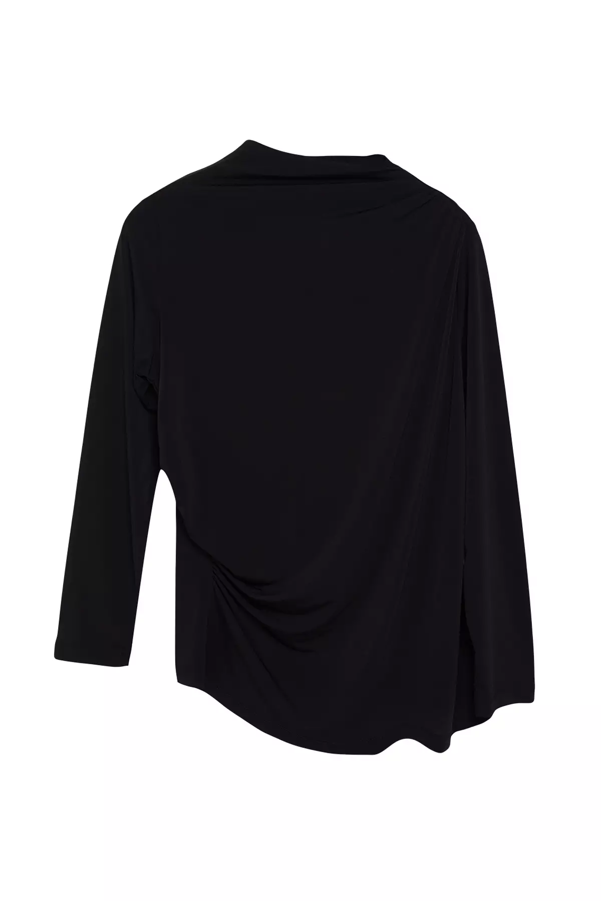 Black Stand Collar Gather Detail Body Fitting Knitted Plus Size Blouse Tbbaw25Af00014