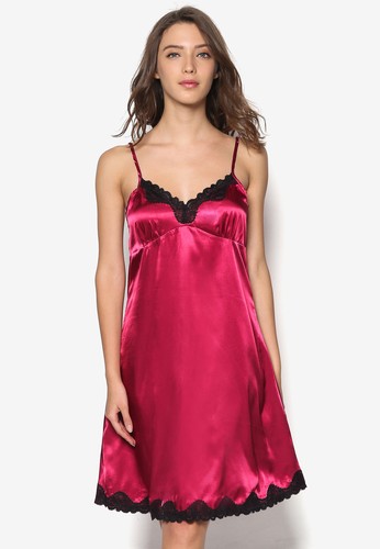 蕾絲邊飾絲綢睡裙, 服zalora時尚購物網評價飾, 服飾