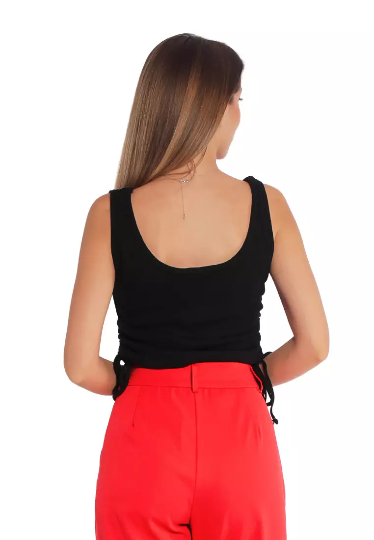 Atasan Crop Ruched Hitam