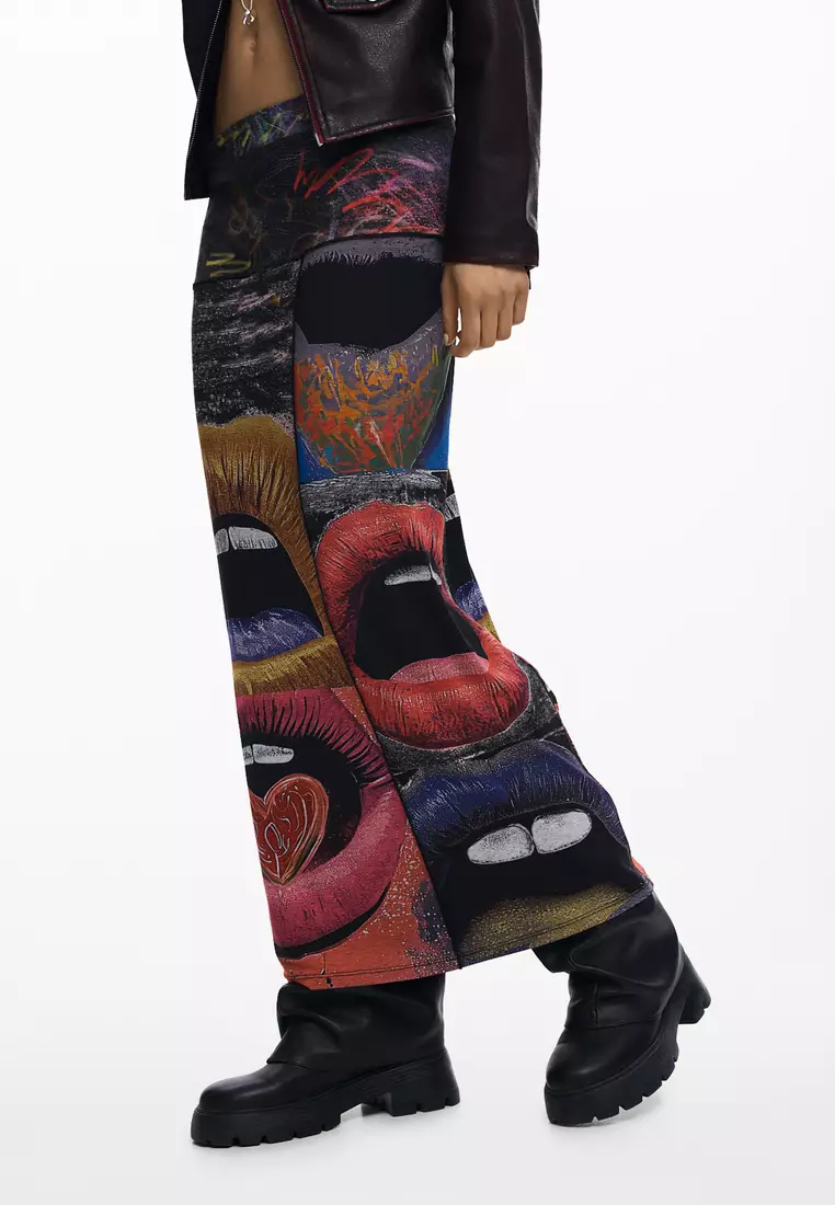 PRINTED SKIRT WITH LIPS