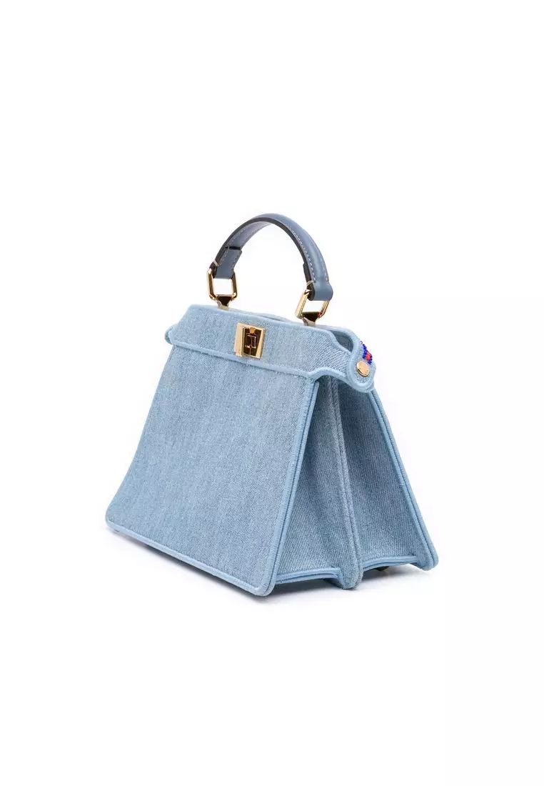 Pre-Loved Fendi Petite Embroidered Denim Peekaboo Iseeu Satchel