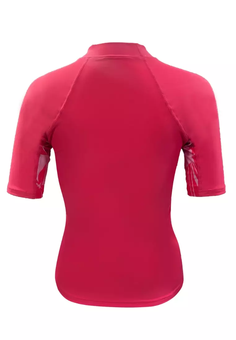 Printed Short Sleeve Rash Top (Kaluna Floral Raspberry Fill) 