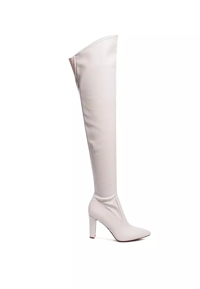 White patent thigh sales high boots