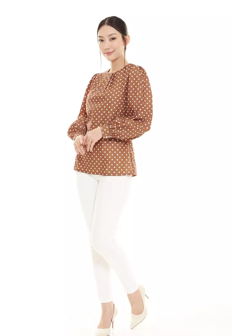 Christina Polka Dot Blouse in Latte Brown