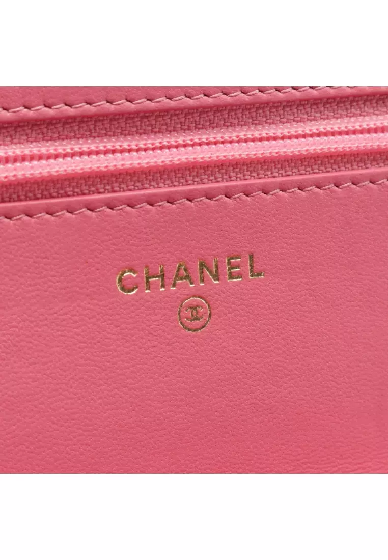 Pre-Loved Chanel matelasse double piece chain wallet lambskin pink gold hardware