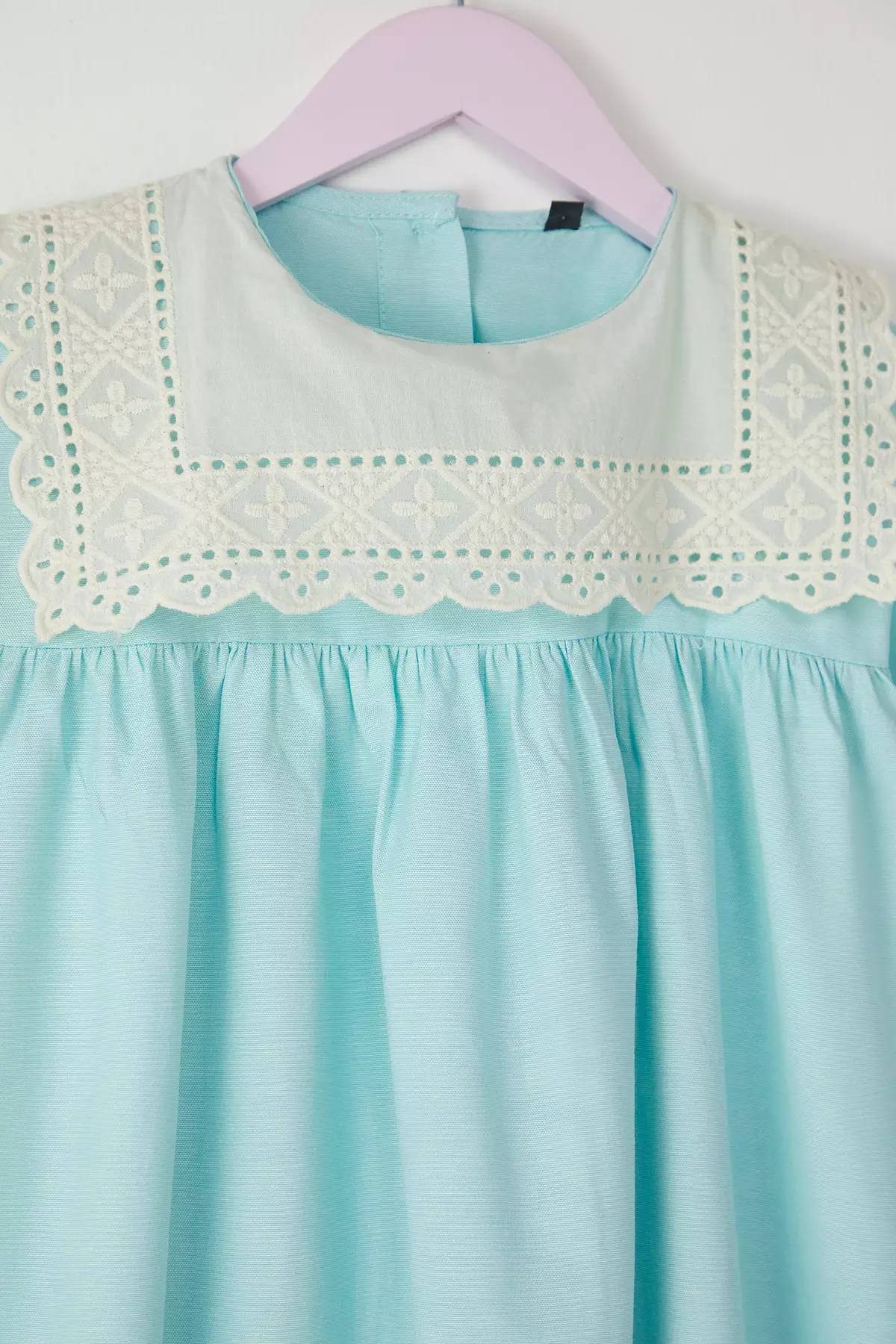 Mint Girl Mini Knitted Dress Brode Detailed Broke Cotton Short Sleeve Tkdss25El00020