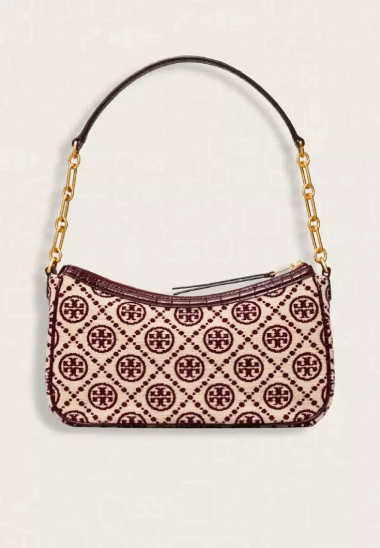 Tory Burch T Monogram Chenille Studio Bag Claret New Cream