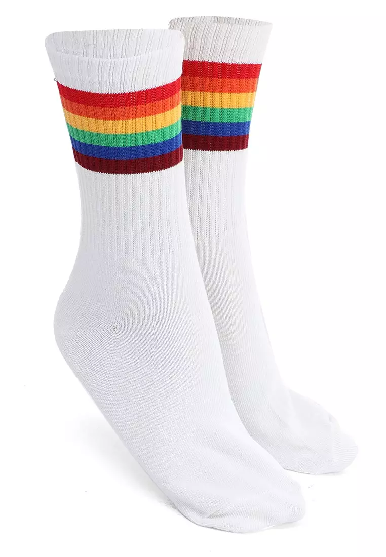 Seish Kaos Kaki Pria Wanita Rainbow Motive Socks Footwear Materia Spandex ORIGINAL - White