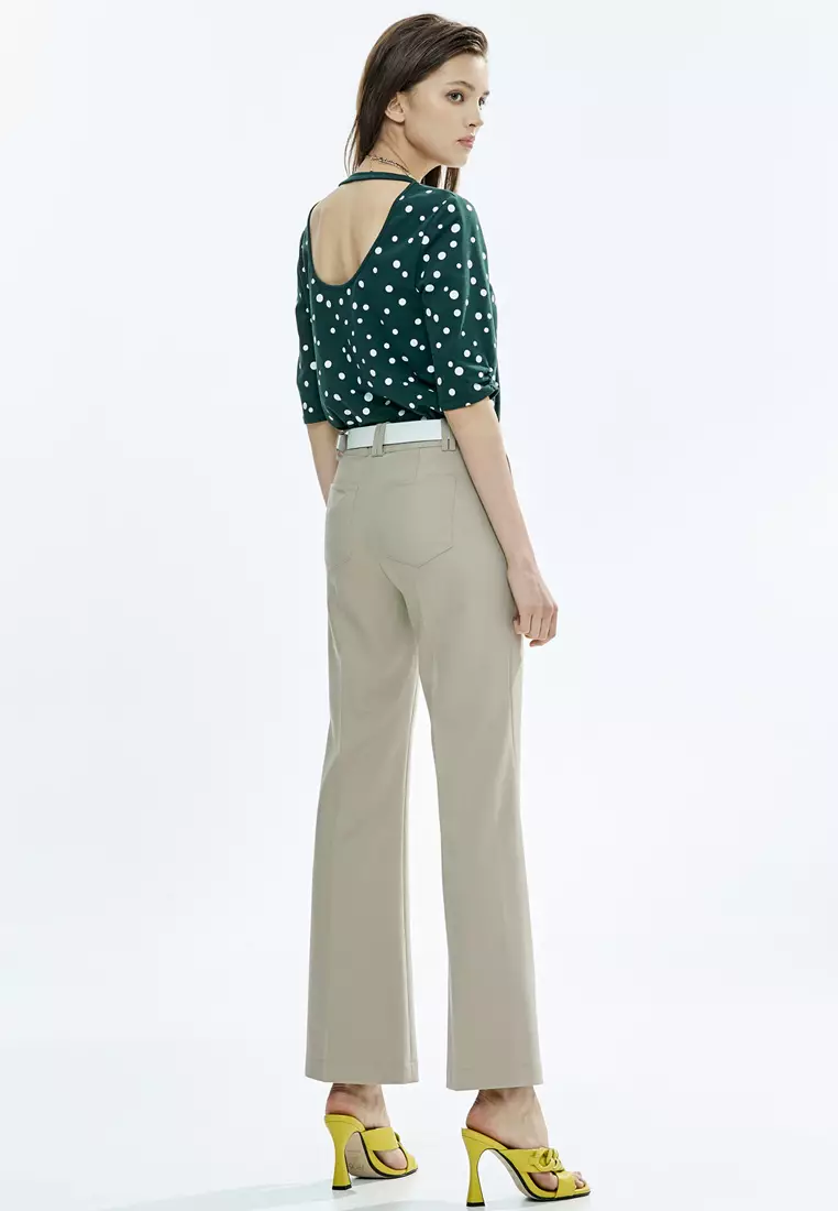 Boot Leg Green Pants With Front Slit