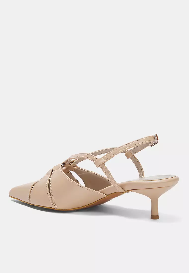 Nude Cut Out Detail Back Strap Women's Kitten Heels Shoes Takss25To00080