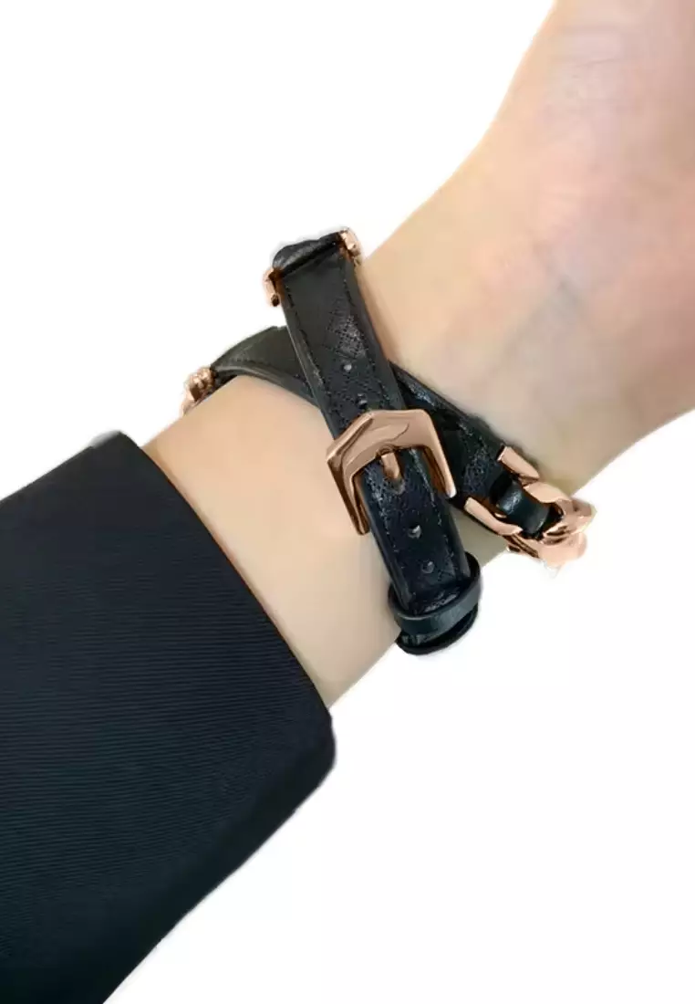 Rectangular Smart Watch - Double Tour Flower Leather and Metal Strap + 1 free Silicone Strap