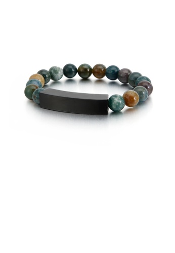 Glamorousky silver Fashion Temperament Plated Black 316L Stainless Steel Geometric Rectangle Imitation Agate Beaded Bracelet D4A6AACFCA4CB4GS_1