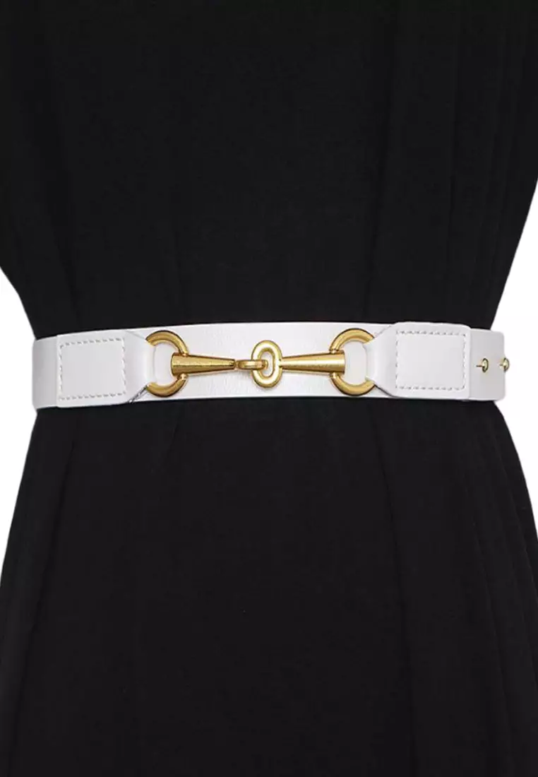 White gucci belt with clearance gold buckle